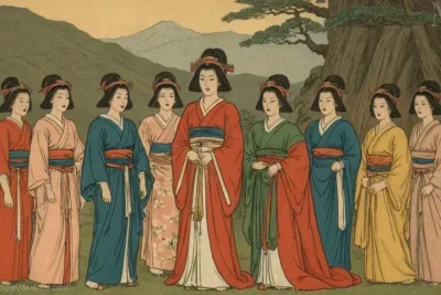 Imagen vintage de Amazons - Amaterasu de la mitología japonesa. ACAMAS para Android Usuarios y AMEYOSU para iPhone Usuarios. La aplicación ofrece una cobertura integral de historias japonesas antiguas y su aplicación moderna en la cultura popular. Para obtener más información sobre el uso
