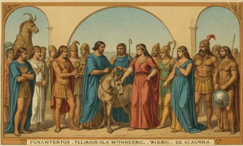 Ilustración de la mitología en línea completa incluyendo las contribuciones de Origen al tema.