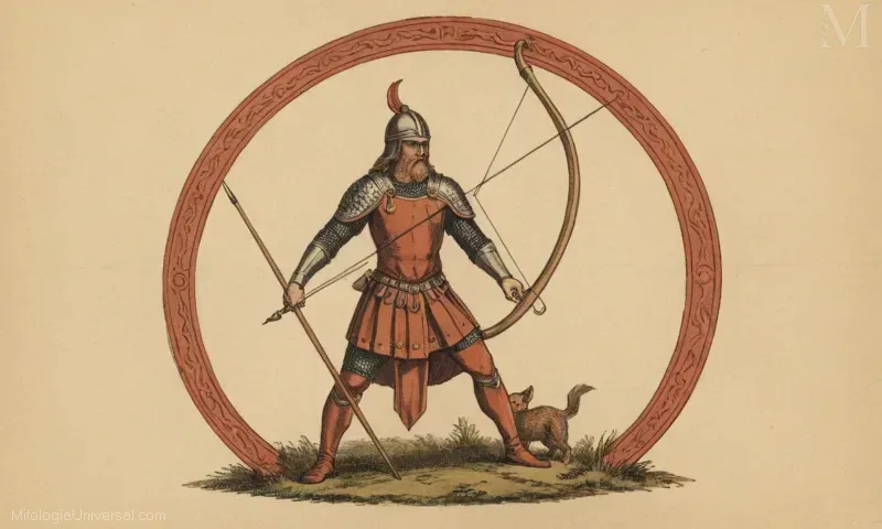 Imagen vintage que representa el símbolo Aegishjalmur, representando protección y poder. Esto está relacionado con la mitología nórdica y las técnicas heroicas de tiroteo.