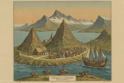 Ilustración vintage con un Aegishjalmur - un emblema que simboliza la protección y el poder en la mitología nórdica.