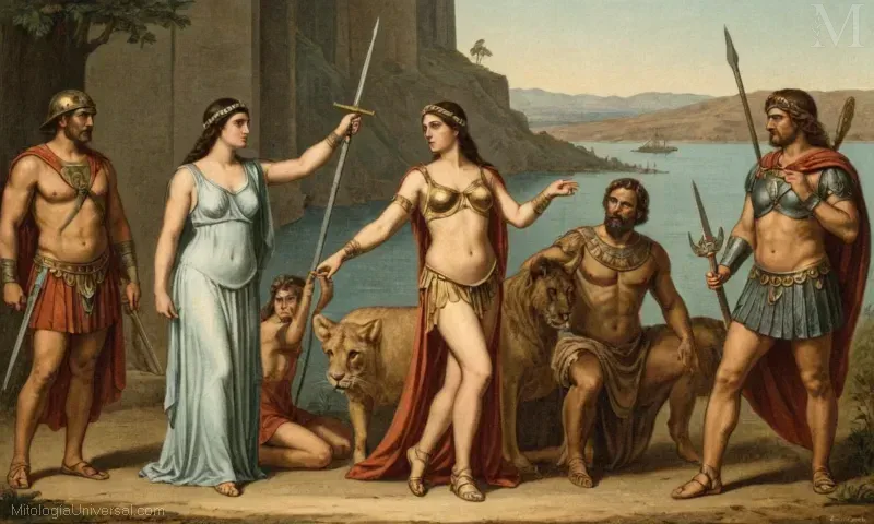 Ilustración de Amazonas - una diosa amazónica representando guerreros y Ares mitológicos (Dios romano de la guerra).