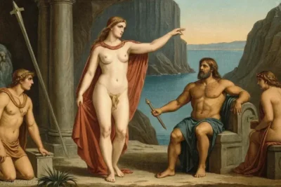Vintage dibujo de Andromeda la figura mitológica griega en las leyendas de Hércules e Ilse.