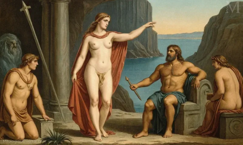 Vintage dibujo de Andromeda la figura mitológica griega en las leyendas de Hércules e Ilse.