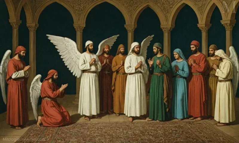 Ilustración vintage que representa a los ángeles en las creencias islámicas y sus roles dentro de la fe.