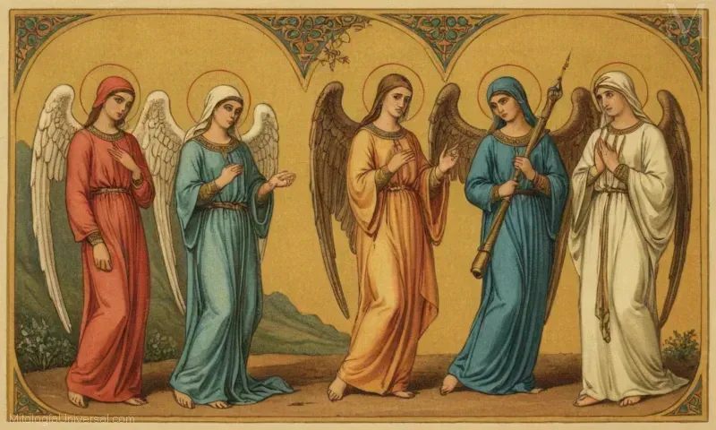 Vintage ilustración islámica de varios tipos angelicales, con la Malaika (ángel) como ejemplo.