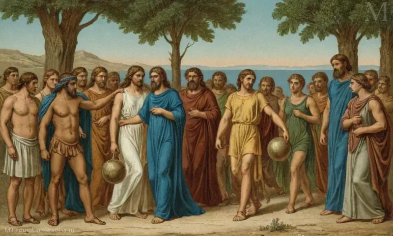 Imagen vintage de Orígenes y genealogía de Achorus (Achelous), Titan y mitología griega.