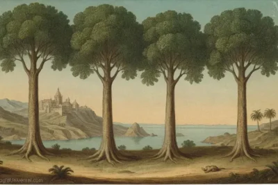 Ilustración de símbolos y significados detrás de Árboles del Paraíso