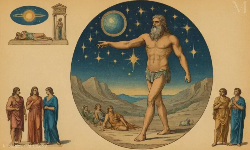 Ilustración de Astreo, el Titan asociado con estrellas y vientos en representaciones históricas/humanistas.