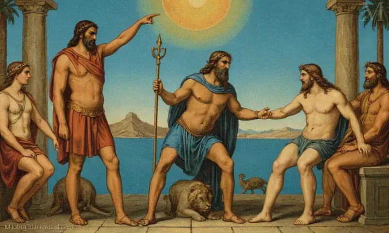 Vintage ilustración de Athamass historia mitológica de sacrificio y relación con Zeus.