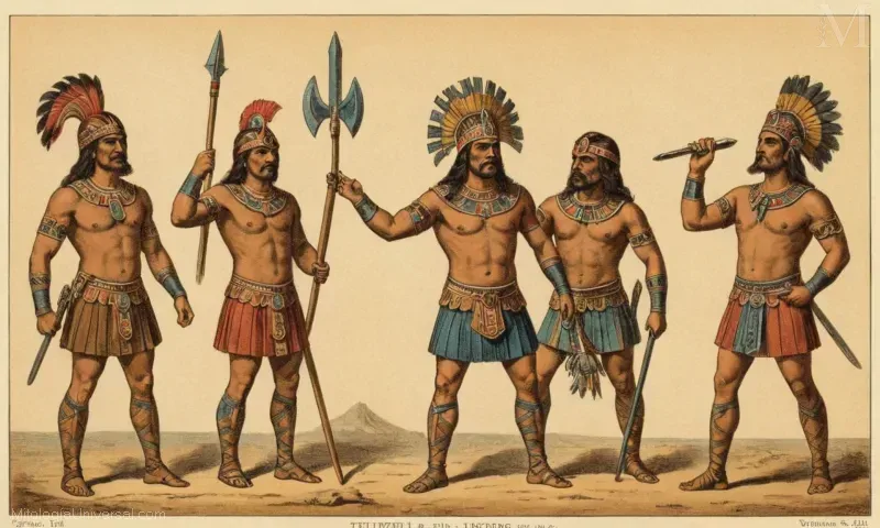 Vintage ilustración de la deidad azteca Atl, el dios de la guerra y el honor en la mitología azteca.