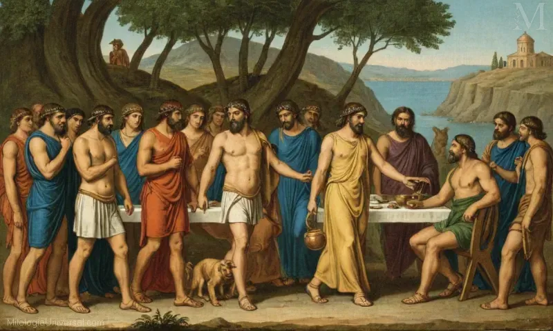 Ilustración de antiguos mitos griegos que representan a Heracles completando los Doce Trabajos de Aesop. Representa el legado dejado por Heracles a través de sus diversos mitos y obras.