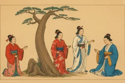 Ilustración vintage que representa al dios japonés Bai Ze