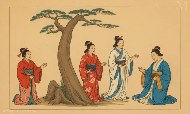 Ilustración vintage que representa al dios japonés Bai Ze