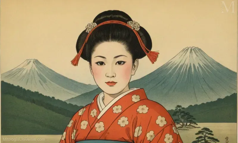 Imagen vintage de un personaje del folklore japonés llamado Bai Ze adaptado en Japón con su significado y origen.