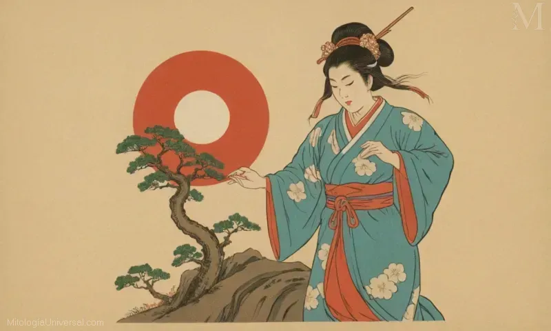 Vintage ilustración representando representaciones artísticas y significado simbólico de Bai Ze (caracter mitológico japonés) en Japón con sutiles matices culturales.