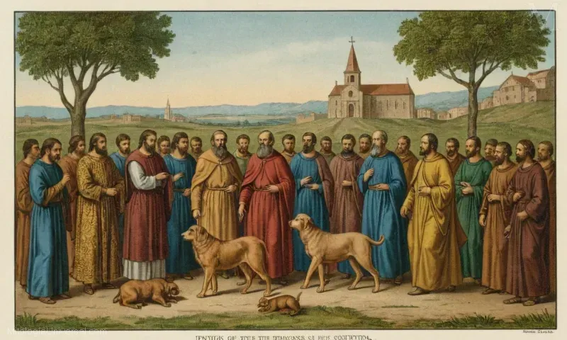 Ilustración vintage que muestra prácticas relacionadas con el budismo como la compasión y la guía en el camino. Esto puede incluir elementos como la meditación, la atención, la compasión, la bondad, etc., en relación con las enseñanzas Bodhistava.