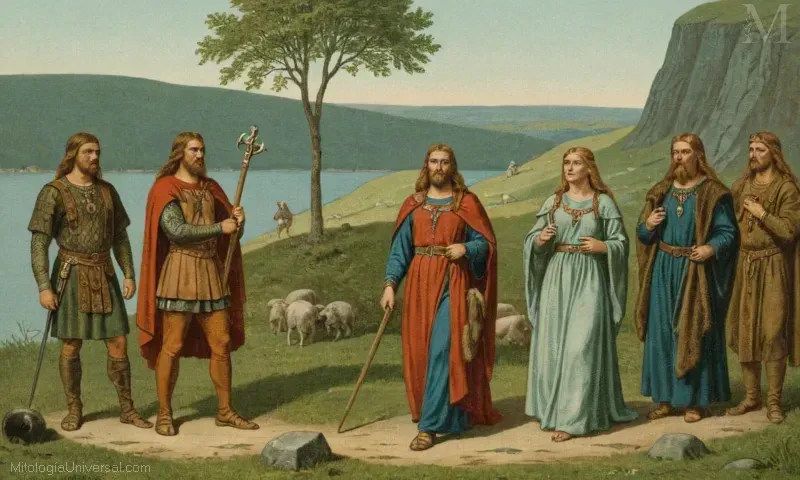 Ilustración vintage de Bragi (en el Viejo Norse: Bragi), la deidad nórdica mencionada en la Edda Poética como Dios de Literatura, Música e Inspiración.