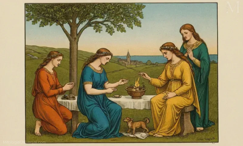 Ilustración vintage de Brigid, la Deidad irlandesa y la figura mitológica de un perIOD medieval (siglo VI-8), representando La Figura de Brigid en el PeríODO Insular.