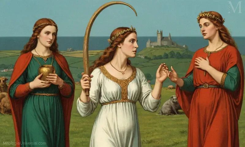 Ilustración vintage con Brigid, la diosa irlandesa asociada con amor, fertilidad y protección. Esta imagen discute su significado en mitologías paganas medievales y modernas.