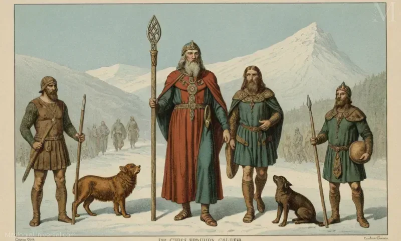 Ilustración vintage de Cailleach, la diosa celta del invierno y la perdición. Una breve descripción mencionaría su asociación con el tiempo de cosecha o cosecha, así como temas más oscuros asociados con la muerte, oscuridad e invierno. Esta es una representación simplista típicamente encontrada en las artes folclóricas tradicionales de las culturas celtas y alemanas.