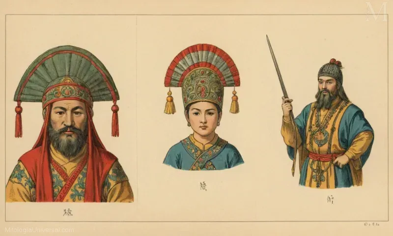 La ilustración vintage muestra un cuento de folclore español con una cara inspirada en México de un hombre que lleva un sombrero de mentón, representado dentro del Inframundo Chino (Inframundo Underworld). Caracteriza la valentía y el heroísmo. Paso 1: Identificar elementos o temas clave en la información proporcionada.- En este caso, tenemos Ariadne, Teseo, Aquiles, Benzaiten, Nordic Cosmology, Cabeza de Bueyo Cara de Caballo (Jambre chino de cara de caballo). Paso 2: Resumir estos elementos clave de una manera breve, pero coherente.- Como resultado, la descripción de una línea proporcionada anteriormente hace sólo esto: Ilustración vintage de [Ariadne] guiando a Teseo, [Aquiles] inspirando culturas enteras, [Benzaiten] de amor, suerte y sabiduría japonesa, 