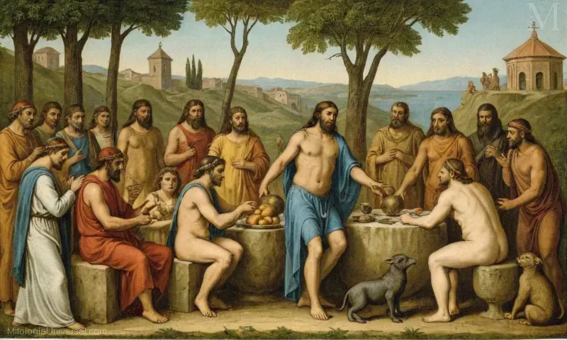 Ilustración que representa rituales y adoración de Pan, la deidad consideró un dios de la naturaleza en las regiones mediterráneas, incluyendo España y Portugal. La imagen significa devoción seguida de diversas expresiones culturales para esta figura divina celebrada durante celebraciones y festivales pan-culturales donde se destaca el papel de Pan. En España, se conoce como Curro (un personaje de monos) o Biscart (como una patata). La Culto y Rituales de Pan en España se refiere al estudio sobre ceremonias religiosas, rituales y prácticas que rodean a Pan en España durante las celebraciones tradicionales. El libro ofrece una descripción detallada de Pan-worship a lo largo de la historia española. Pan es un símbolo en muchas religiones y sistemas de creencias en toda Europa y América Latina, su influencia se puede observar a través de los catolicismos romanos retratándolo en el arte y la literatura. El panteón generalmente incluye nueve dioses principales o diosas (los Hestia, Dyonisos, Keresos, Proneios, Iambs y Leternai fueron los hijos de Cronos), pero en las regiones mediterráneas, Pan es considerado como una deidad natural cuyo papel está estrechamente ligado con las fuerzas naturales del mundo. Esta creencia lo hace especialmente popular en las sociedades agrícolas donde la sartén se presenta con frecuencia como la fuente de recompensa natural. El término pan se origina de la palabra latina pānus, que significa campo o campo de grano que refleja su influencia sobre los conceptos agrícolas y relacionados con la tierra. El simbolismo y la mitología que rodea a Pan ha sido un tema de gran interés entre muchos historiadores, antropólogos y eruditos culturales desde tiempos antiguos. Como se puede ver, el concepto de Pan es un importante tanto como una figura esencial y en relación con los diversos significados que posee a través de diferentes sociedades. Y esta imagen sería apropiada para ilustrar festivales o celebraciones honrando su memoria e influencia. Además, imágenes que muestran El pan suele estar acompañado por otras figuras mitológicas - a menudo representadas sentado en su regazo mientras se sienta cruzado encima de una estructura elaborada conocida como un Panteón. Estas estatuas o esculturas muestran esta figura de la conexión divina-humana a los ciclos de naturaleza con características humanas. Como resultado, Pan se convierte no sólo en un aspecto del mundo, sino en una parte de nuestra vida e historia. Esta breve descripción trata de proporcionar diversos aspectos relacionados con esta deidad, incluyendo:- Definición: Como figura divina se refiere a menudo como el Señor o la Señora Naturaleza en la cultura europea o creencias regionales similares.- Función en la historia: Su significado trasciende los períodos de tiempo y los límites culturales, haciéndole una figura religiosa significativa.- Influencia en otras Mitologías: La influencia de los panes es evidente debido a su asociación con aspectos agrícolas - como en las culturas de las regiones mediterráneas-. Significado en el arte: Depictions of Pan a menudo lo presentan montando un animal que encarna la naturaleza, tal. Como toro o caballo. Esta breve descripción ofrece sólo un lado de Pan, ilustrando la intrincada relación entre elementos humanos y naturales. Destaca tanto la profundidad espiritual como la relevancia práctica que representa a lo largo de la historia.