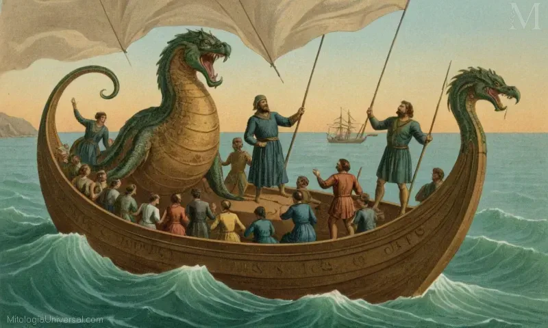 Ilustración de Charybdis y Cetus - míticos monstruos marinos en Homers Odyssey. Charybdis es el abismo peligroso