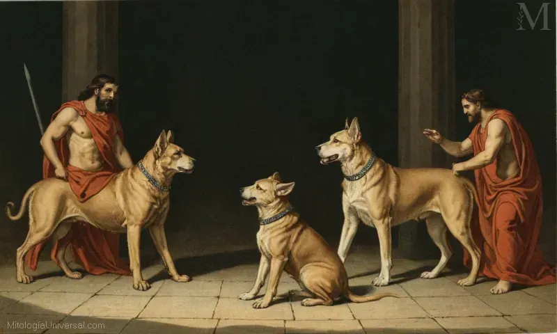 Ilustración vintage de Cerbero (también conocido como Cerber), el perro de cuatro cabezas vigilando la entrada al inframundo en la mitología griega. Esta pieza explora la historia y la mitología asociada a Cerbero, destacando tanto su estética visual como su significado narrativo. Inscrito en: Una representación de uno de los perros de nueve caballos cuya leyenda conecta a todos los pueblos de todo el mundo., una breve descripción no basta para una ilustración tan completa, pero sin duda mostrará la intrincada artesanía y detalles intrincados en la presentación de Cerbero.