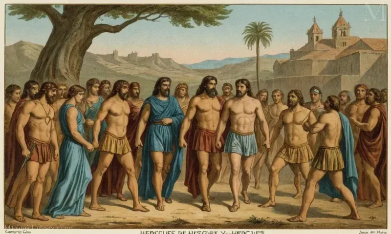 Historia gráfica del Cercopo que representa el cuento de Heracles con los dioses en la mitología griega.