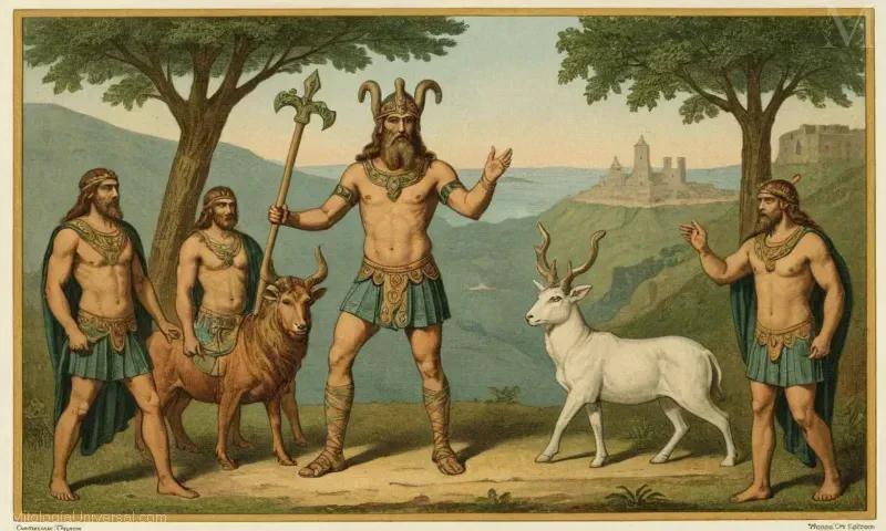 Ilustración de Vintage que representa a Cernunnos, el dios del tramposo celta relacionado con otras figuras de deidad similares en el panteón Celto-Minoan.