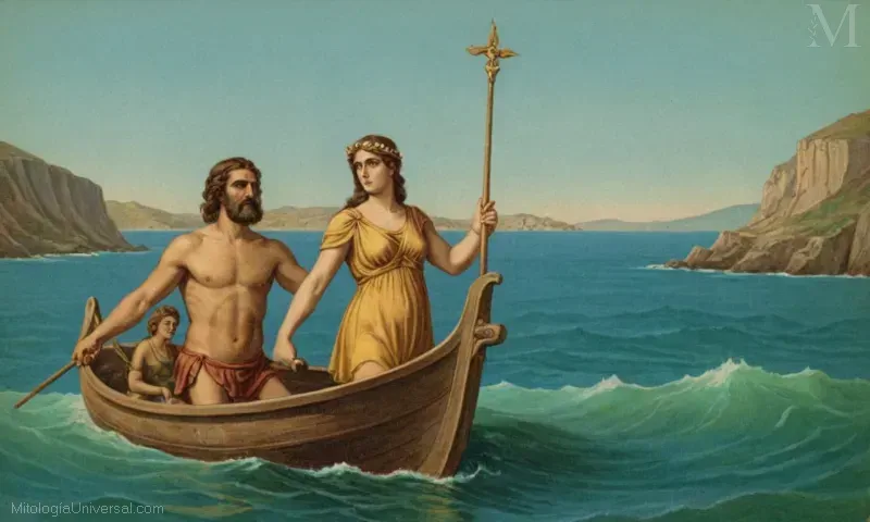 Ilustración vintage de Ceto, figura mitológica griega asociada al mar y al agua.