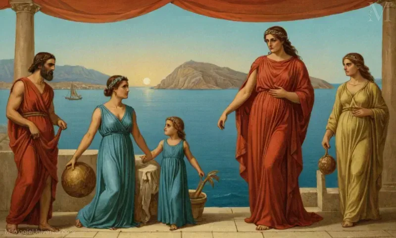 Ilustración vintage de Ceto la diosa griega que representa el mar y la vida marina.