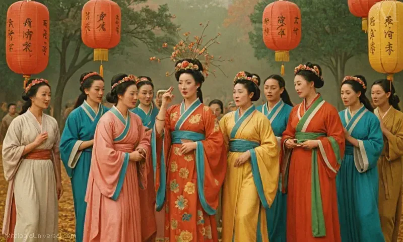 Ilustración de Cambiar figura mitológica en folklore chino y su festival anual.