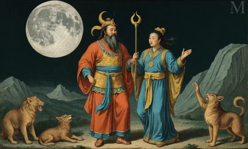 Imagen vintage de la deidad mitológica china Chang (la Luna en inglés), representando la evolución y los orígenes según la leyenda.