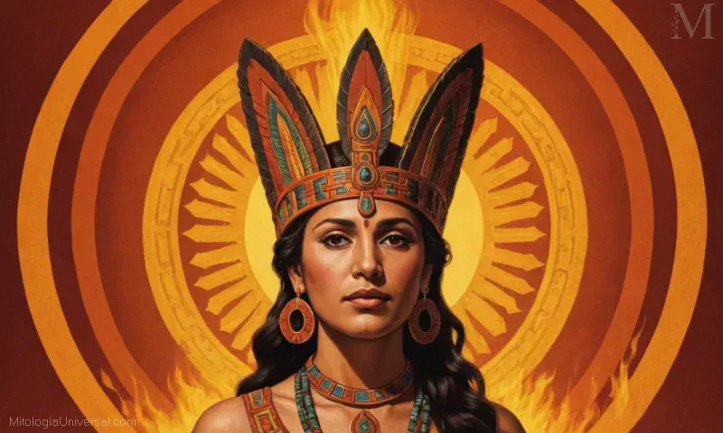 Ilustración de Chantico la diosa azteca del fuego.