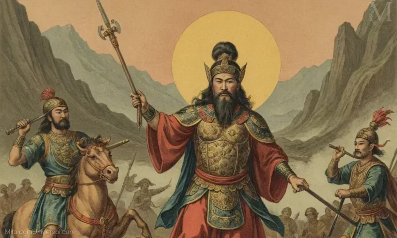 Ilustración vintage de Chiyou, la deidad oriental que representa la guerra y la influencia cultural.