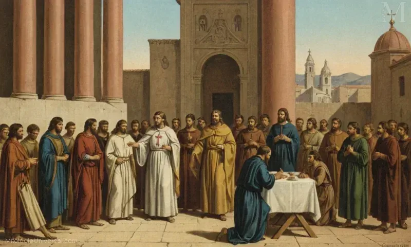 Pintura vintage que representa la antigua devoción religiosa en la ciudad de Cibeles, vinculada con el obispo español Eusebio de Cesarea y las tradiciones cristianas tempranas. El nombre se traduce en Orígenes y el Culto en Efeso de Cibeles: Un Legado de Amor y Esperanza.