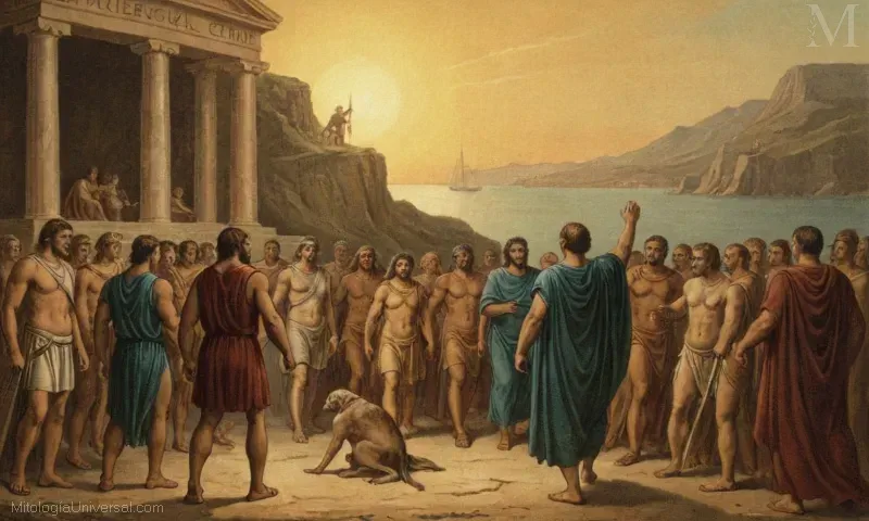Ilustración de Orígenes y su genealogía rastreando a Coeus, el Titan en la mitología griega.