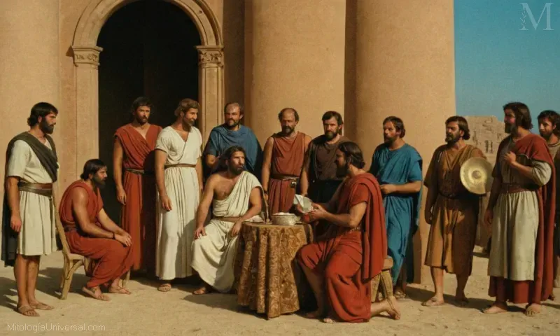 Ilustración de sanar dioses griegos y mitos junto con prácticas religiosas.