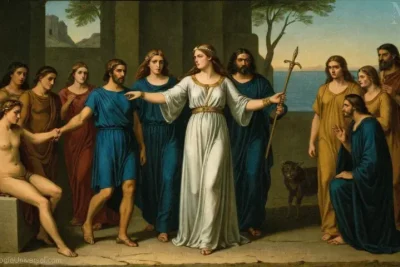 Ilustración de Danae de la tragedia mitológica griega La Trágica Historia de la Mitología Griega por Jean-Yves Ates. Representa a la Princesa Ariane