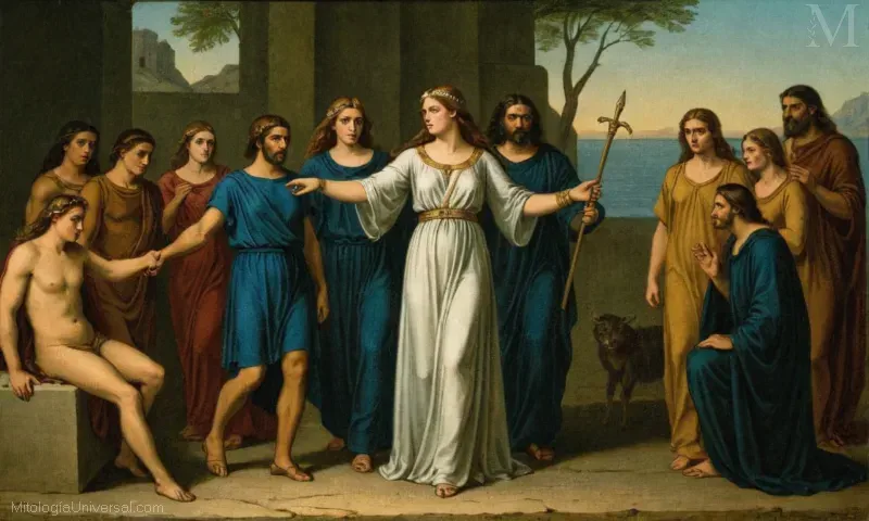 Ilustración de Danae de la tragedia mitológica griega La Trágica Historia de la Mitología Griega por Jean-Yves Ates. Representa a la Princesa Ariane
