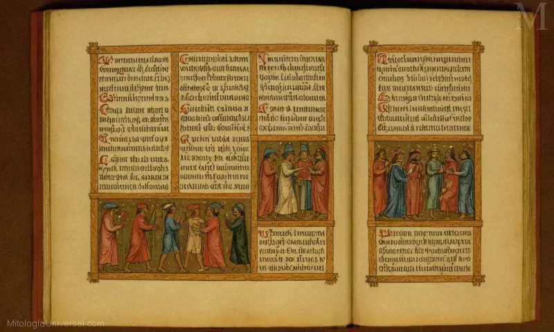 Ilustración vintage de Hypermnestra y Lantão de Danaídas, un relato de la región de Argos. Se trata de un relato que detalla narrativas históricas y míticas de la ciudad y sus alrededores.