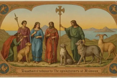 Imagen de la era victoriana que representa a Daedalus con sus diseños intrincados y referencias mitológicas de la literatura y el arte griegos. La frase Daedalus se refiere al artesano maestro