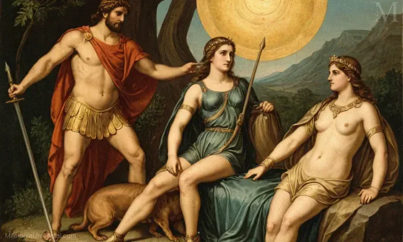 Ilustración vintage de La Diana, deidad mitológica romana que representa la caza y la protección. En contraste, Diana (Latona) representa amor y nutrición. Esto representa una imagen híbrida que combina los dos, simbolizando la unión entre macho (Jupiter) y femenino (Diana).