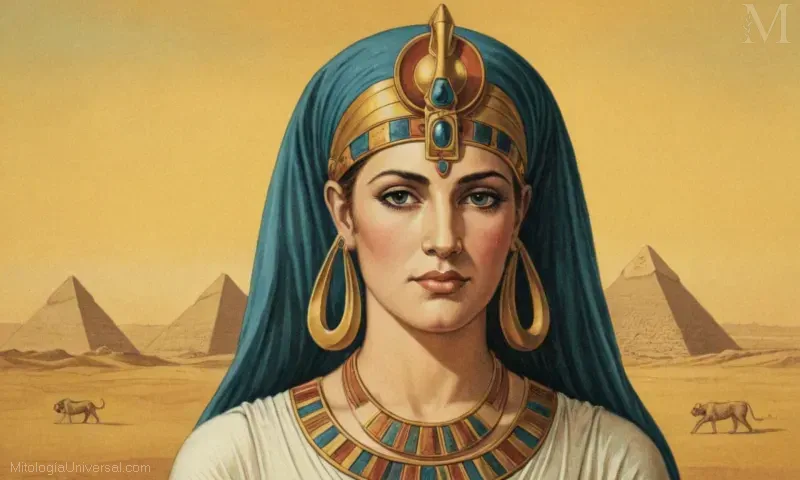 Vintage ilustración de Hathor, la diosa de la maternidad y la fertilidad en la mitología egipcia.