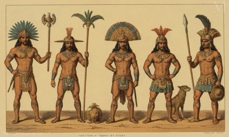 Ilustración de notables deidades de antiguas mitologías mesoamericanas