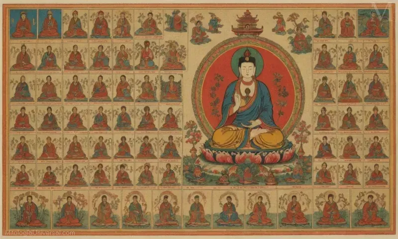 Gráfico historiográfico ilustrando variaciones en las representaciones y iconografías de Dizang (Bodhisatva, Jizo, Salvación), a partir de fuentes chinas, japonesas, tibetanas y europeas.