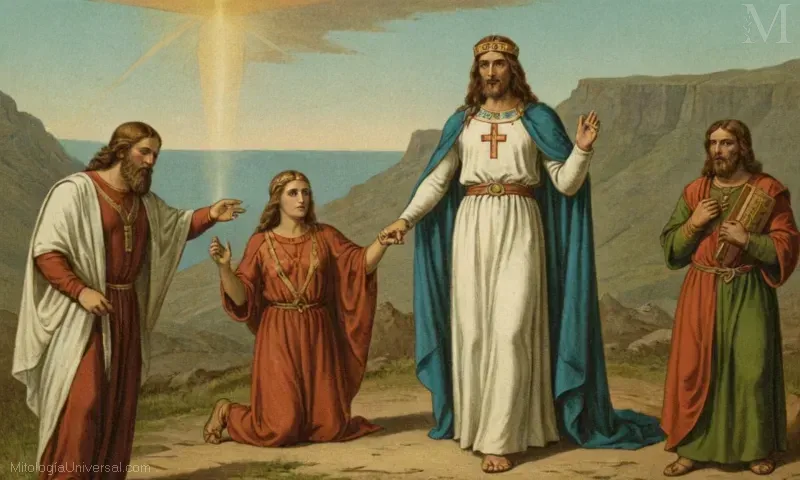 Ilustración Vintage que muestra La Resurrección y el Poder de Eir de Eir, la figura divina Nórdica que representa la curación y la esperanza.
