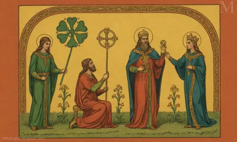 Vintage ilustración de La Relación de Eir con Otres Dioses de Eir, la diosa Nórdica de la curación y la esperanza.