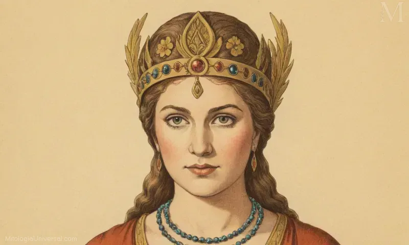 Ilustración Vintage de Eir (o Yirl) la Deidad Norse asociada con la curación, regeneración y esperanza.